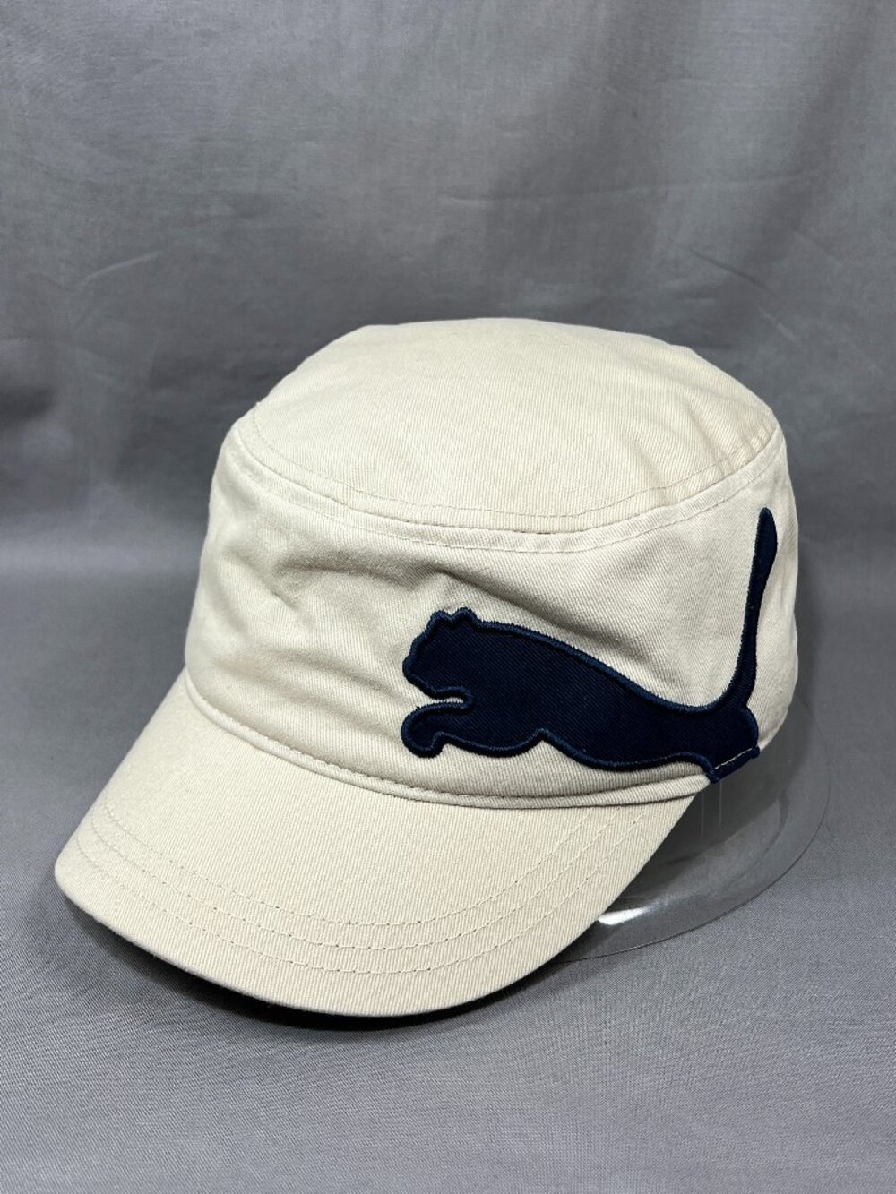 PUMA Military Cap Utility Cadet Field Hat Cream Beige Cotton Big Logo Strapback